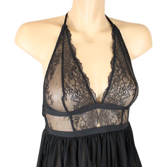 Victoria's Secret Negligee Black Lace Halter Pleated Skirt Small Short N124 - Picture 10 of 10